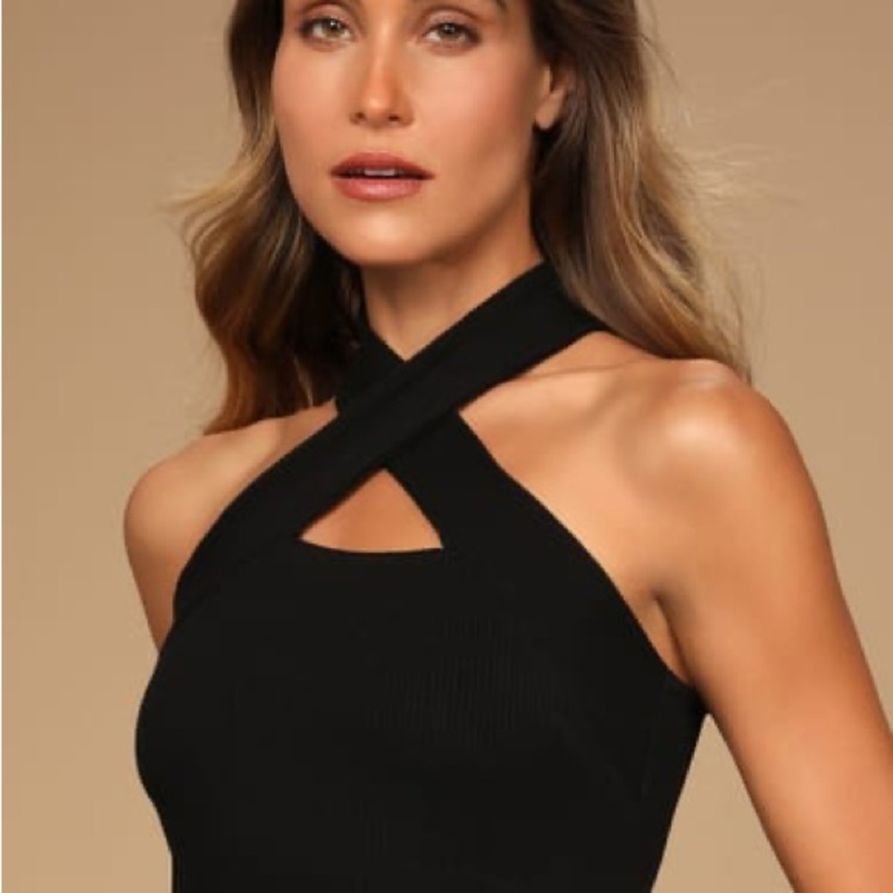 BY LULUS BLACK HALTER CROP TOP BY LULUS! - Picture 4 of 5